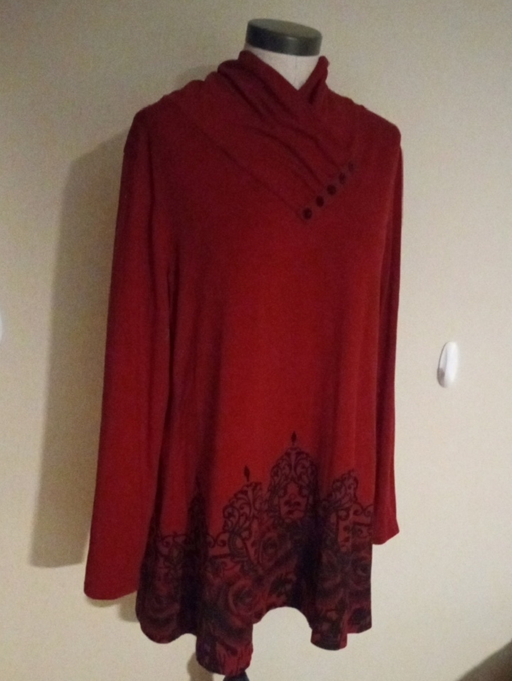 Gaharu Ribbed Collar Red & Black Long Sleeve Faux Embroidery Goth Grunge Style